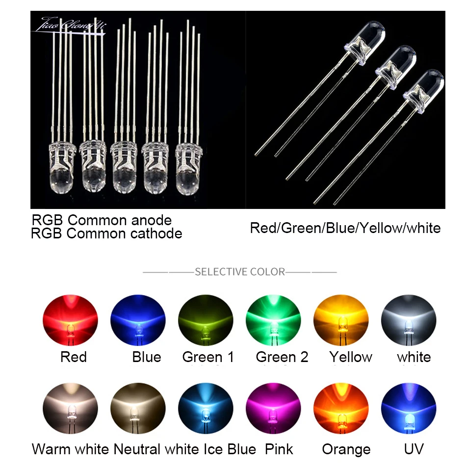 1000 Stks/partij 3Mm 5Mm Led Rgb Wit/Blauw/Rood/Geel/Groen/Roze Rgb gemeenschappelijke Anode Lampen Led Emitting