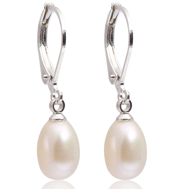 7-8mm Teardrop Freshwater Pearl Dangle Fashion  Jewelry Christmas Party Gifts Stud Earrings White Pink Purple Black