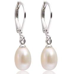 7-8mm Teardrop Freshwater Pearl Dangle Fashion  Jewelry Christmas Party Gifts Stud Earrings White Pink Purple Black