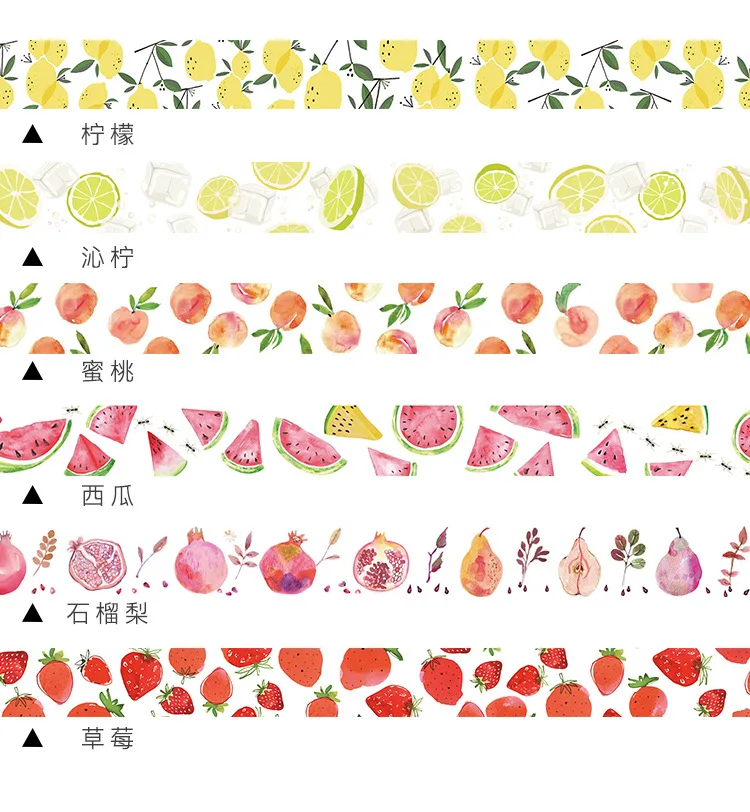 Decor Hand-painted Watercolor Fruit Washi Tape Set Lemon peach watermelon pomegranate strawberry DIY Masking Tape Stationery