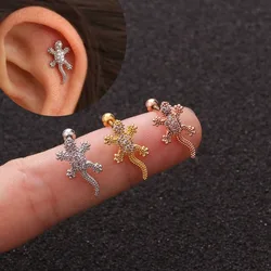 Animal Gecko Cartilage Earring Lizard Reptile Helix Stud Ear Piercing Jewelry Tragus Conch Screw Back Earring 1Pc