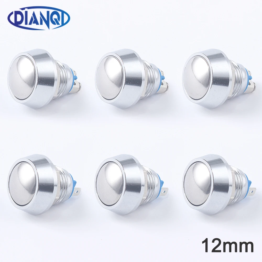 12mm metal push button waterproof nickel plated brass domed push button switch 1NO momentary reset screw terminal Pin terminal