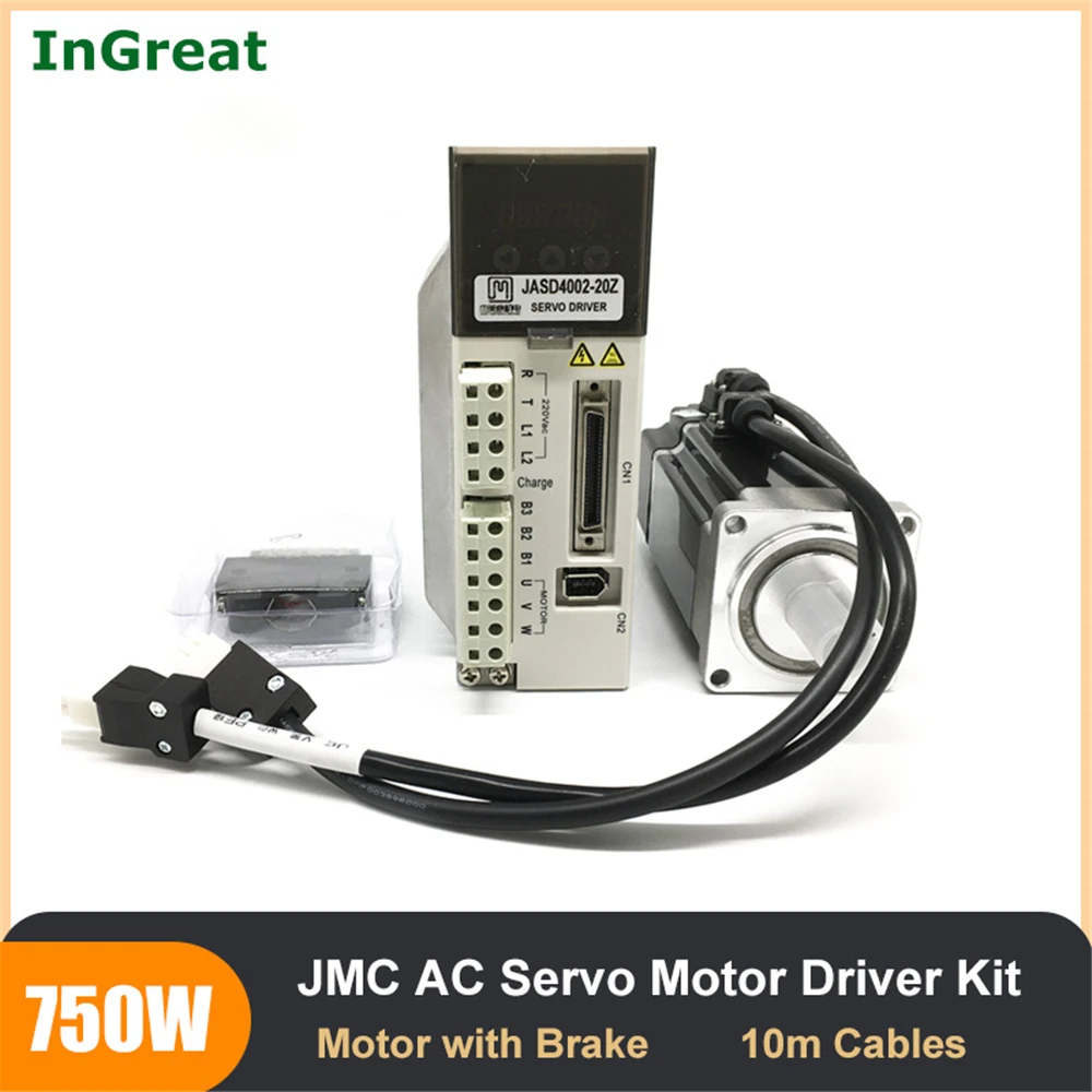 

JMC 750W AC Brake Servo Motor Driver Kit 2.39Nm Ethernet Absolute 220V 1HP/3PH 17-Bit Encoder 80mm 3000RPM Z Axis with 10m Cable