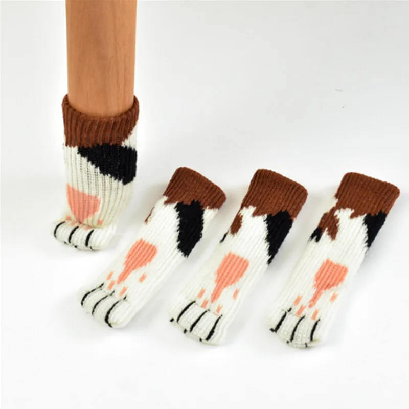 4-piece Table And Chair Foot Cover Cat Claw Knitted Socks Mute Wear-resistant Anti-skid Pad Door Handle Protective Sleeve