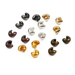 100Pcs 3/4/5mm Silver/Gold/Gunmetal/Rhodium/Bronze/Copper Plated Smooth Crimp End Beads Covers Jewelry Diy Component Wholesales