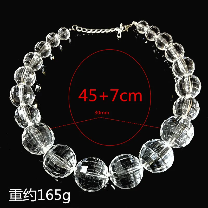 Women  Big Acrylic  Clear Ball Choker Statement Necklace Crystal Beaded Long Pendant  Collar Jewelry