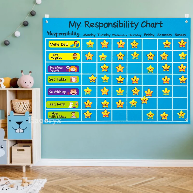 80Pcs My Responsibility Chart Felt Story Board Early Learn Habits Knowledge Developing Play Kit Party Toy for Kids Wall Decor