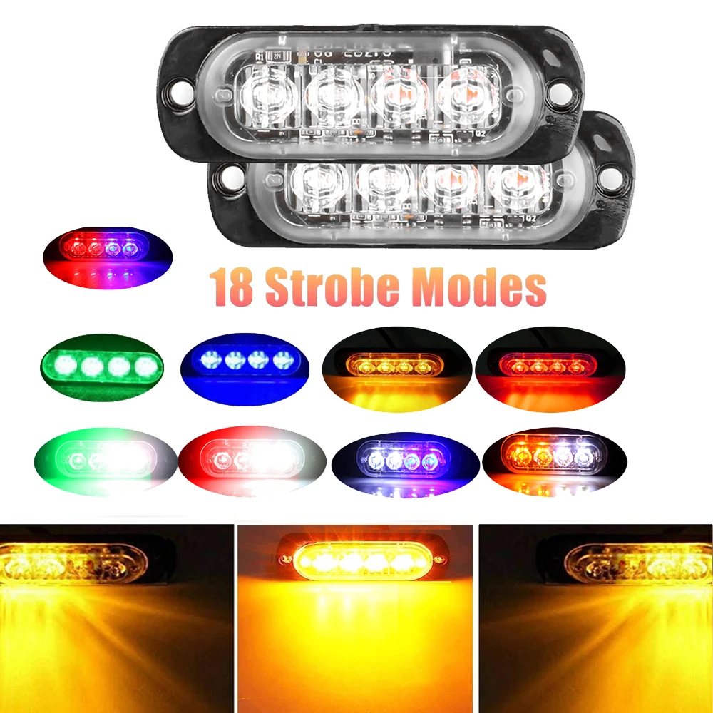 

Ultra Thin 4 Chips Car LED Strobe Light Emergency Light Grill Breakdown Auto Flashing For SUV Truck Motorcycle 12-24V Lightba