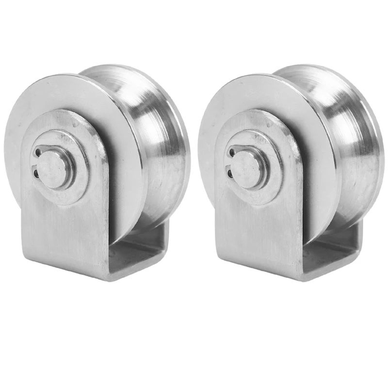 2Pcs 2 Inch Roller Wheel Bearings U Groove Pulley Wheels Heavy Duty Grooved Wheel For Material Handling And Moving