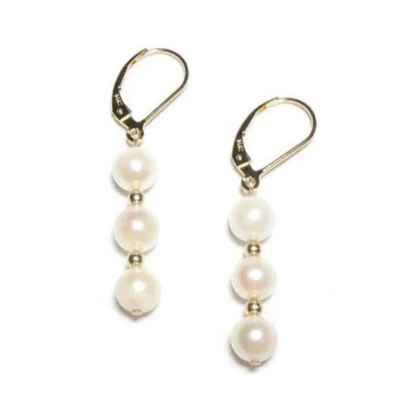 HOT A PAIR AUSTRALIAN SOUTH SEA WHITE PEARL EARRING 14k/20 GOLD