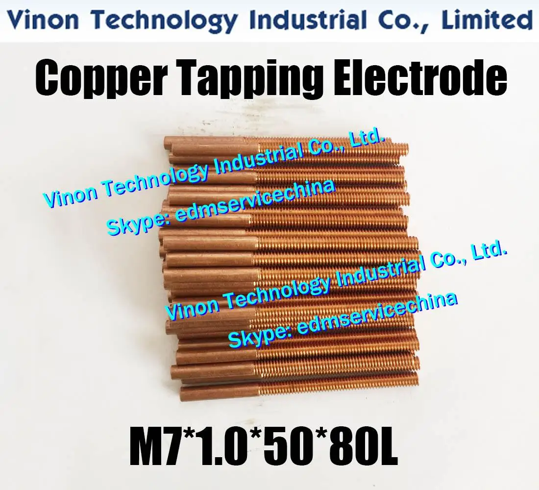 

(10pcs/lot) M7*1.0*50*80mm Copper Tapping edm Electrode M7 for Sink Erosion. thread pitch 1.0mm, thread length 50mm without hole