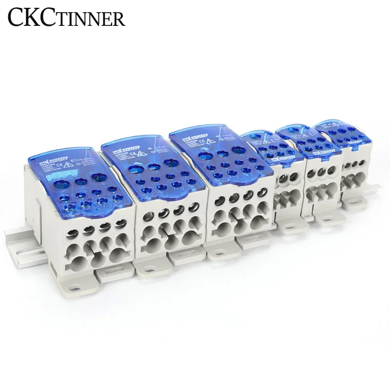 UKK80A 125A 160A 250A 400A 500A Bloco de terminais 1 em muitos saídas Caixa de distribuição de trilho Din Conector universal de fio elétrico