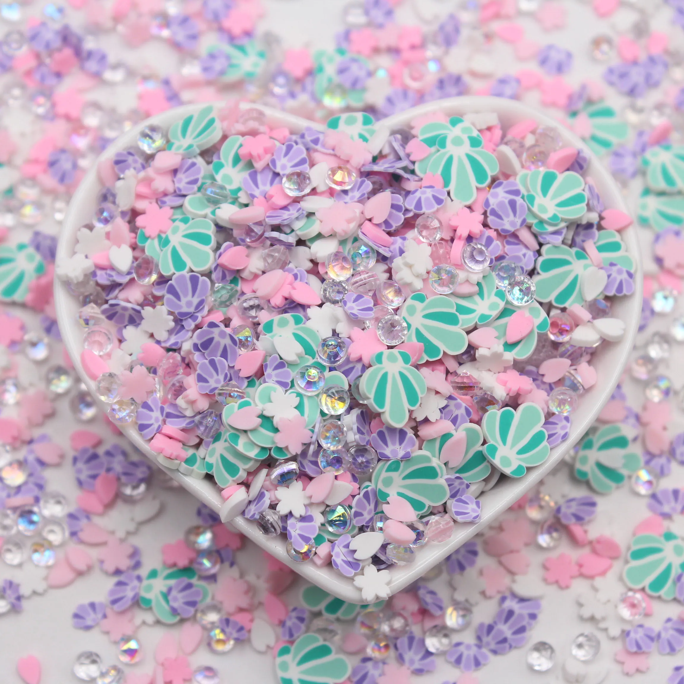 100g/Lot Romantic Themed Fake Shell Clay Slices Sakura Diamond Mixed Sprinkles Supplies Slime Crafts Filling