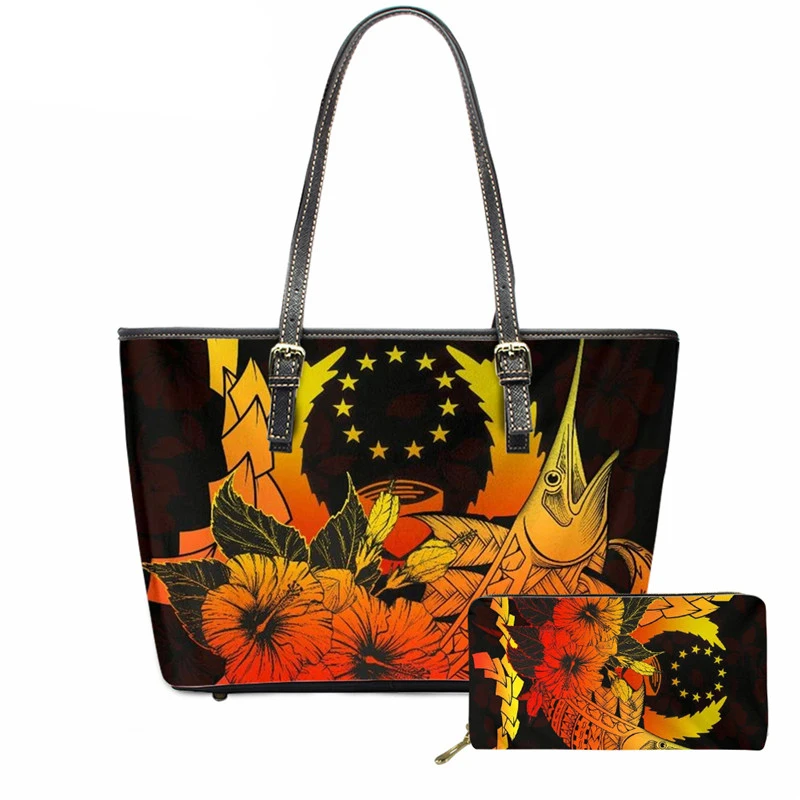 

Noisydesigns Pohnpei Hawaii Polynesian Hibiscus Printed Leather Casual Tote Bag Vintage Women Bags Luxury Handbags for Women