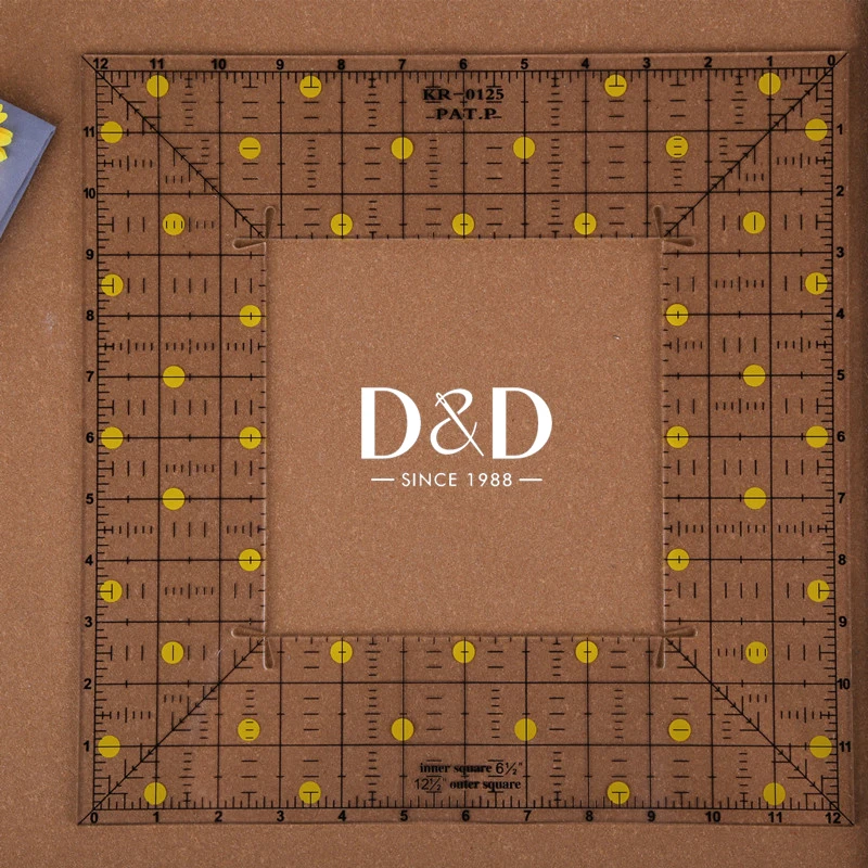 

D&D 6/12inch Acrylic Square Quilting Patchwork Ruler Hollow Design Double-Colored Grid Lines Sewing Ruler