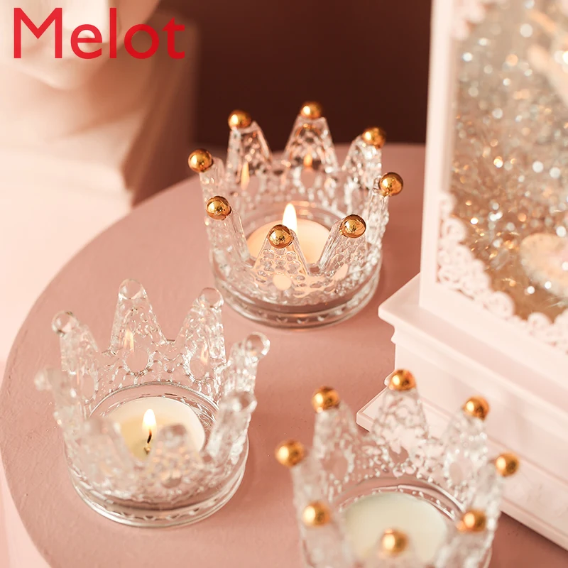 Home Nordic Romantic Crown Candlestick Candlelight Dinner Props Light Luxury Desktop Qixi Decoration Ornaments