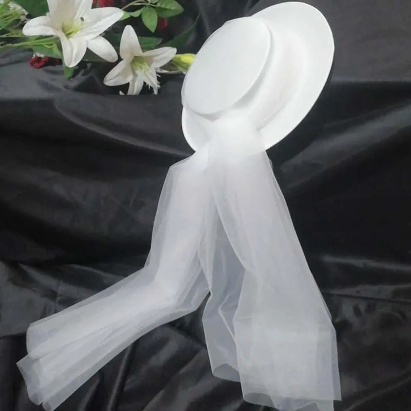 New Elegant White Satin Hat for Women Wedding Birdal Sun Hat with Veil Bride Hair Accessories