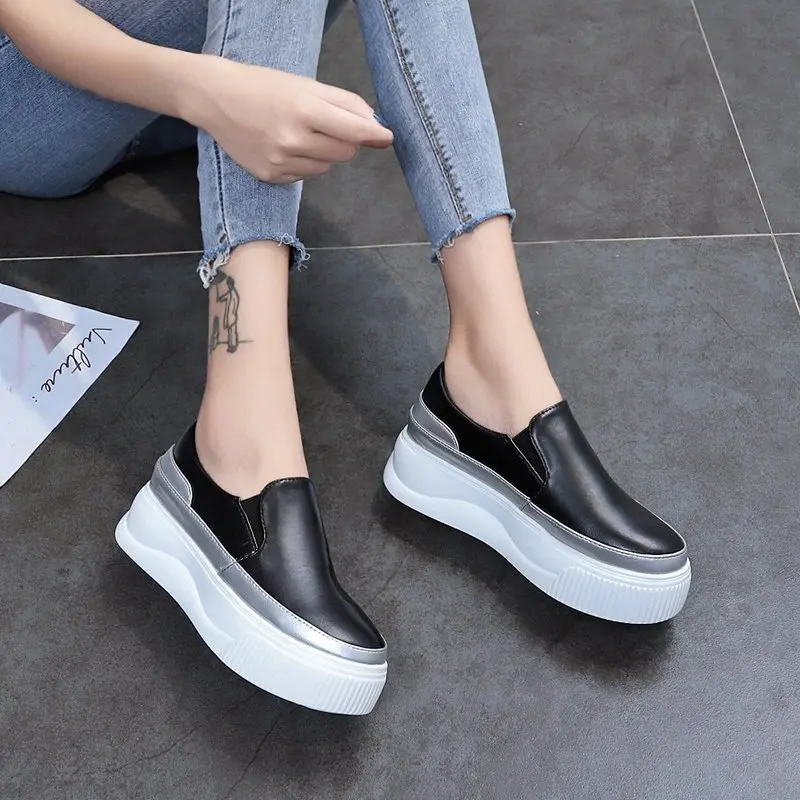 Women Slip on Loafers Ladies Sewing Platform Vulcanized Shoes Woman PU Leather Fashion Casual Footwear Female Comfort Shoe