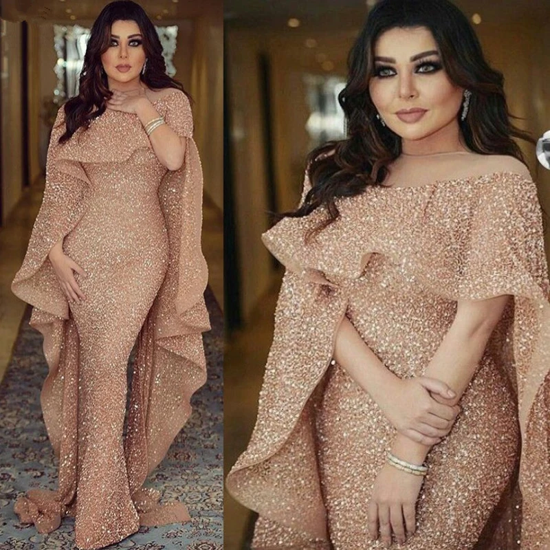 Angepasst Glitter Pailletten Abendkleid Lange Meerjungfrau Rose Gold Dubai Saudi Arabisch Formale Kleid Prom Party Kleid Robe De Soiree