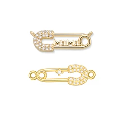 Shiny AAA Gold-plated Brass Safety Pins Charm Pendant For Bracelet Necklace Mum CZ Fashion DIY Handmade Jewelry Findings Gift