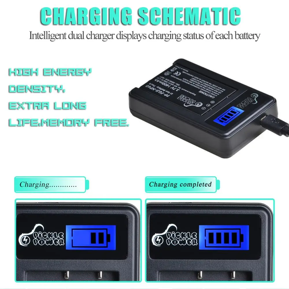 Pickle Power 1400mAh batería Digital NP-60 NP 60 NP60 LCD cargador USB para Samsung SLB-1037 para Fujifilm NP-60 Kodak KLIC-5000
