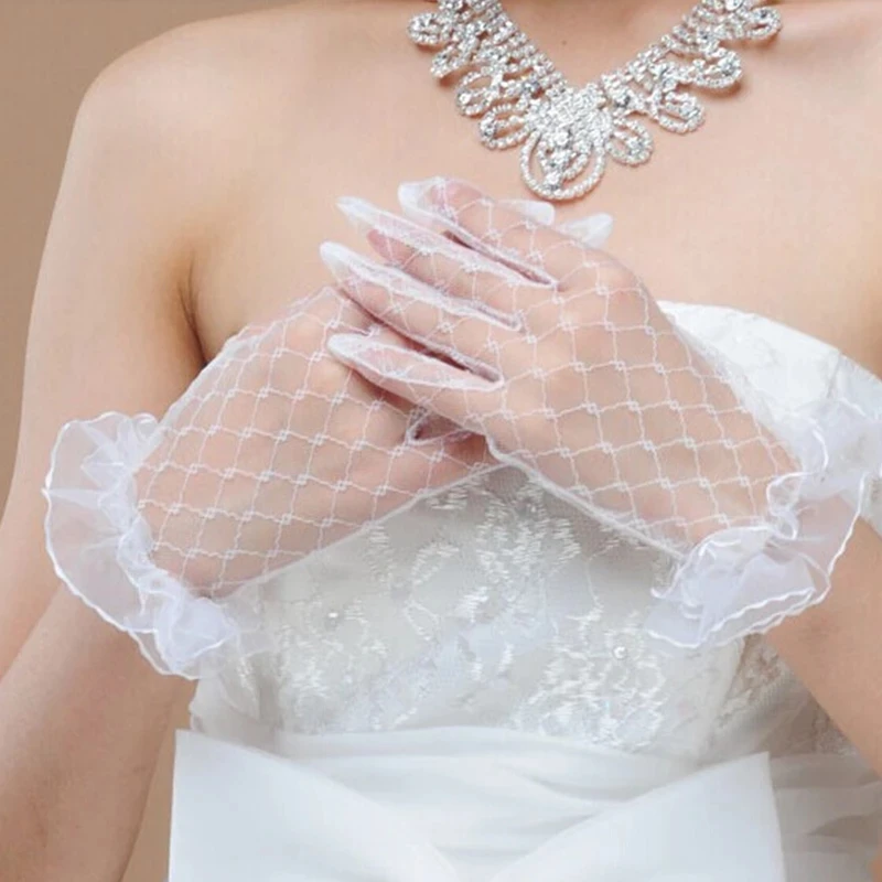 Women's Sexy Black Off White Mesh Tulle Gloves Female Club Prom Party Dancing Dress Glove Wedding Dress Accessories