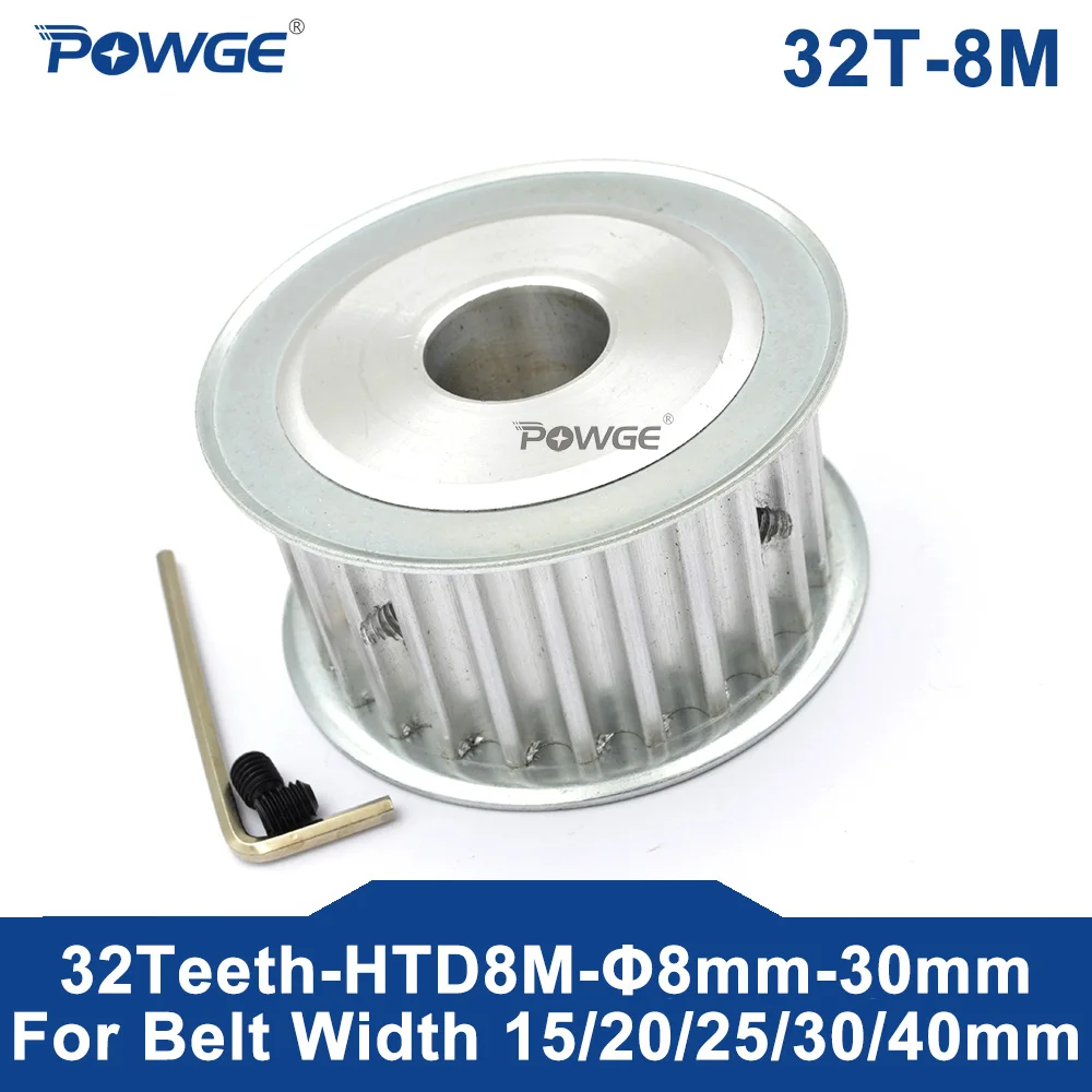 

POWGE ARC HTD 8M 32 Teeth Timing Synchronous Pulley Round Bore 8-28mm for Belt Width 25/30/40mm HTD8M 32-8M AF 32T 32Teeth