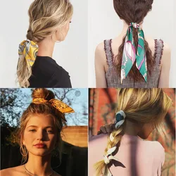 New Trend 2020 Chiffon Bowknot Silk Hair Scrunchies Women Pearl Ponytail Holder Hair Tie Hair Rope Rubber Bands Hair Accessories