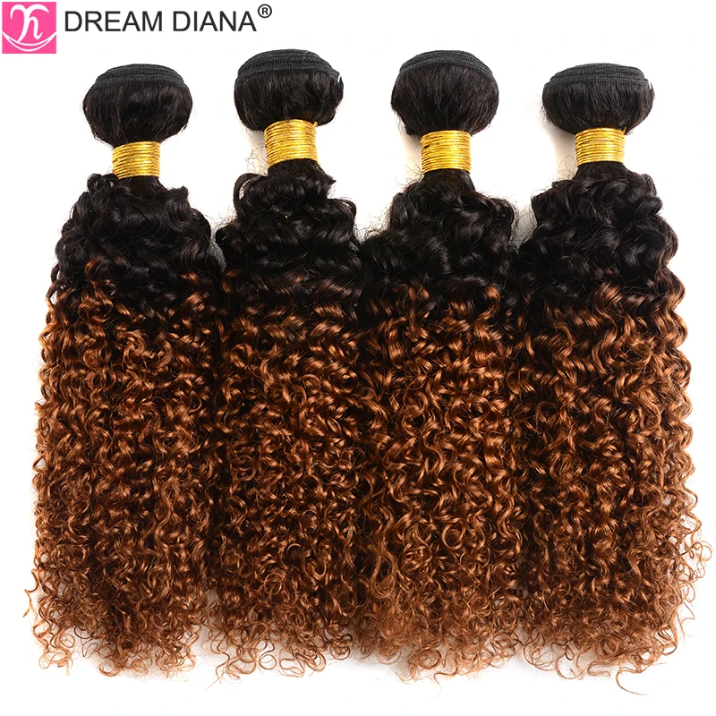 DreamDiana Mongolian Kinky Curly Hair Bundles Ombre Curly Hair 3/4 Bundles T1B/30 Remy Afro Kinky Curly Bundles 100% Human Hair