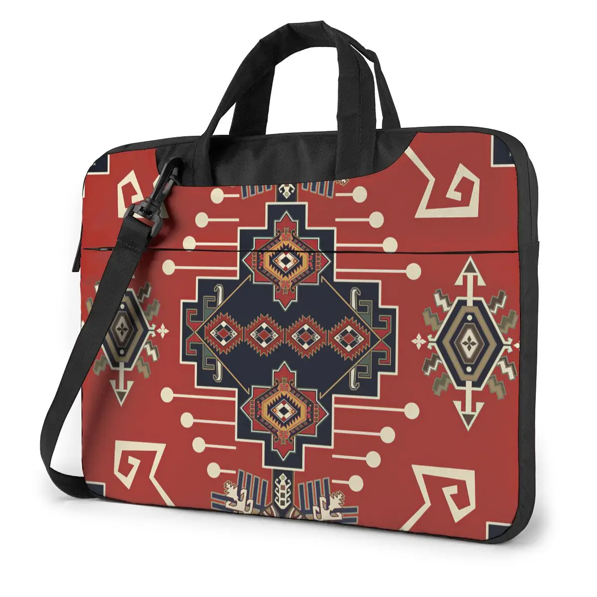 

Geometric Red Ethnic Pattern Laptop Bag Case Protective Vintage Computer Bag Bicycle Crossbody Laptop Pouch