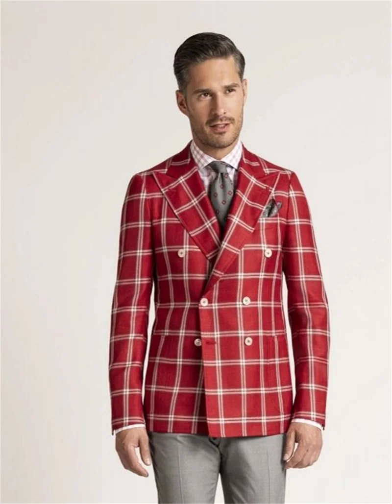 Costume à carreaux pour hommes, 2 pièces, Blazer Double boutonnage et pantalon gris, costume pour marié, nouveau Design sur mesure