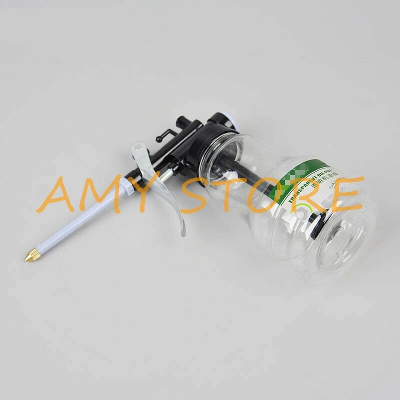 Plastic Transparent Machine Oil Can Oiler Filling Pot Gun 350ml Hose Brass Tip