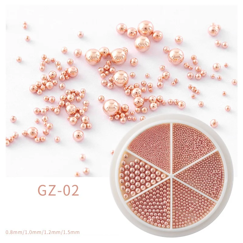 6 Fächer Nagelkunst Winzige Stahl-Kaviarperlen 0,8-1,5mm Gemischte Größen 3D-Design Roségold Silber Schmuck Maniküre DIY Dekoration – Detail 9