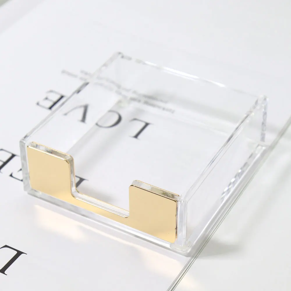 Transparent Acrylic Memo Holder Desk Accessories Card Memo Stickers With Gold Metal Iron Sheet Office Storage Supplies