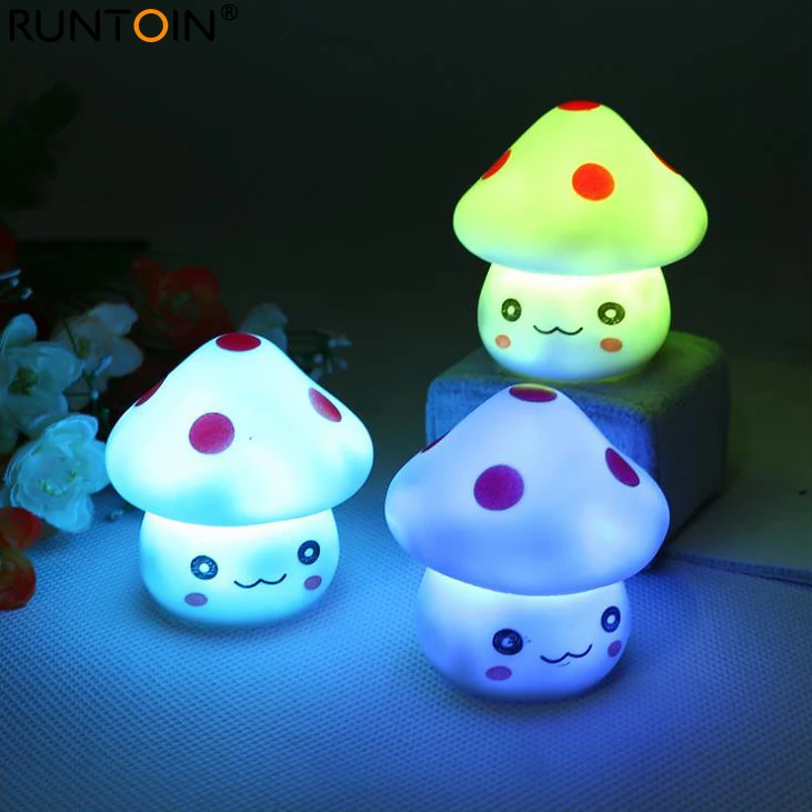 Romantic Mushroom Colorful LED Night Light Creative Children's Luminous Small Toys New Strange Square Desk Reading Home Decor