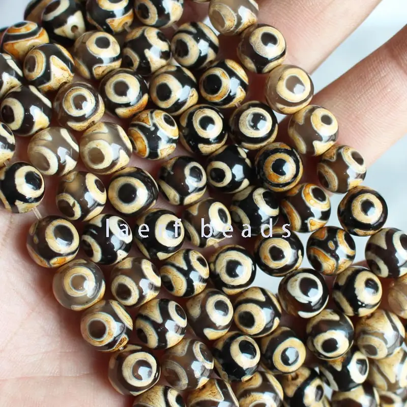 6 8 10 12 14mm  3 eyes Red black brown Green DZI beads Tibet Round Agate stone spacer beads DIY Loose Beads 15\