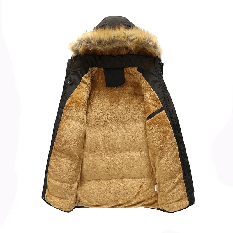 Men's Autumn And Winter Fashion Hooded Fur Collar Solid Color Thick padded Clothes Jacket