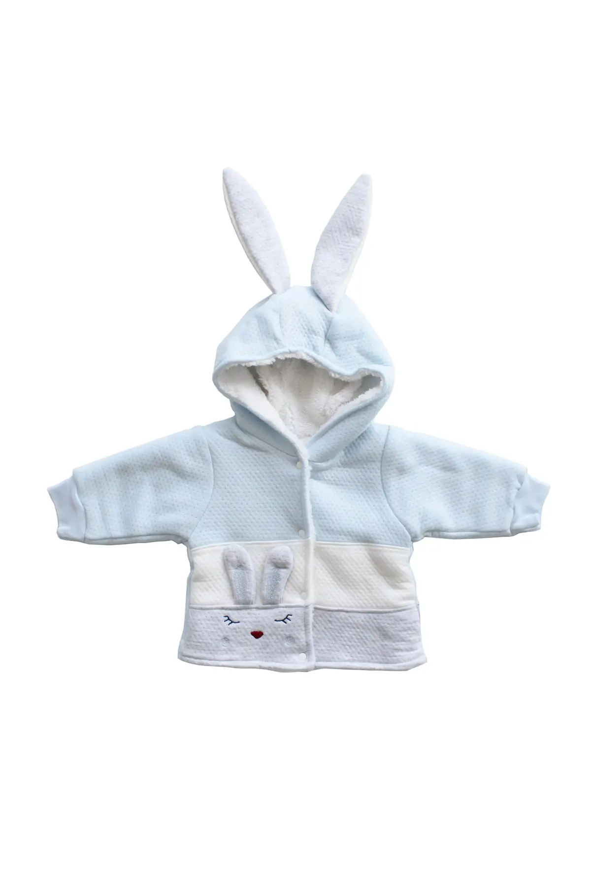 Hooded Rabbit Ears Inside Plush Baby Girl Vest-Blue Gray