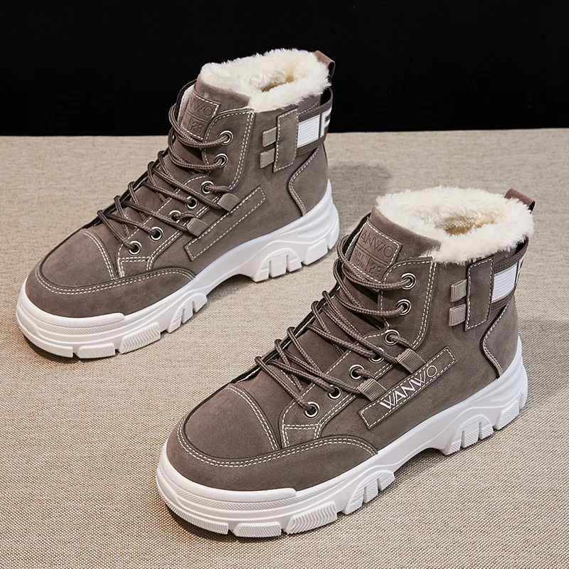 2023 NEW Women Winter Snow Boots Warm Flat Plus Size Platform Lace Up Ladies Women's Shoes New Flock Fur Suede Ankle Boots Femal