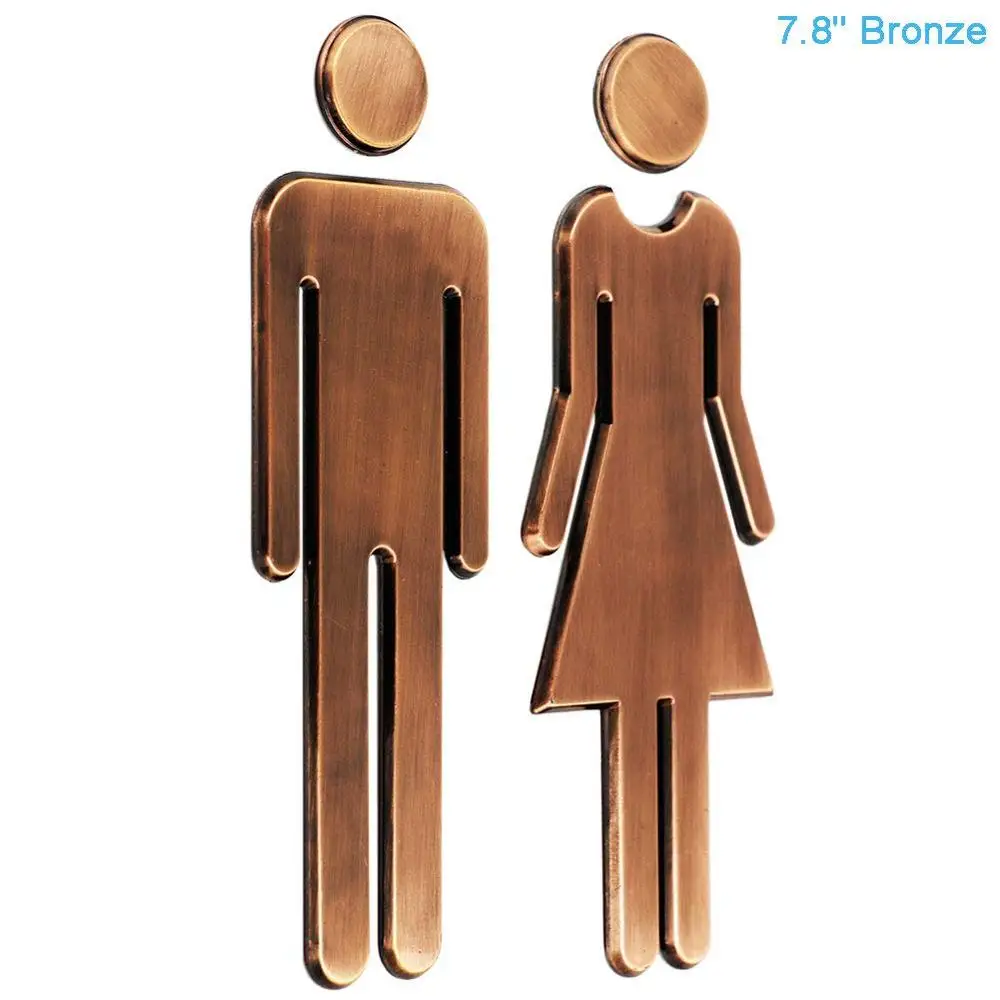 

7.8inch Adhesive Backed Modern Acrylic Bathroom Sign Symbol Sign Men Women Toilet (Bronze)