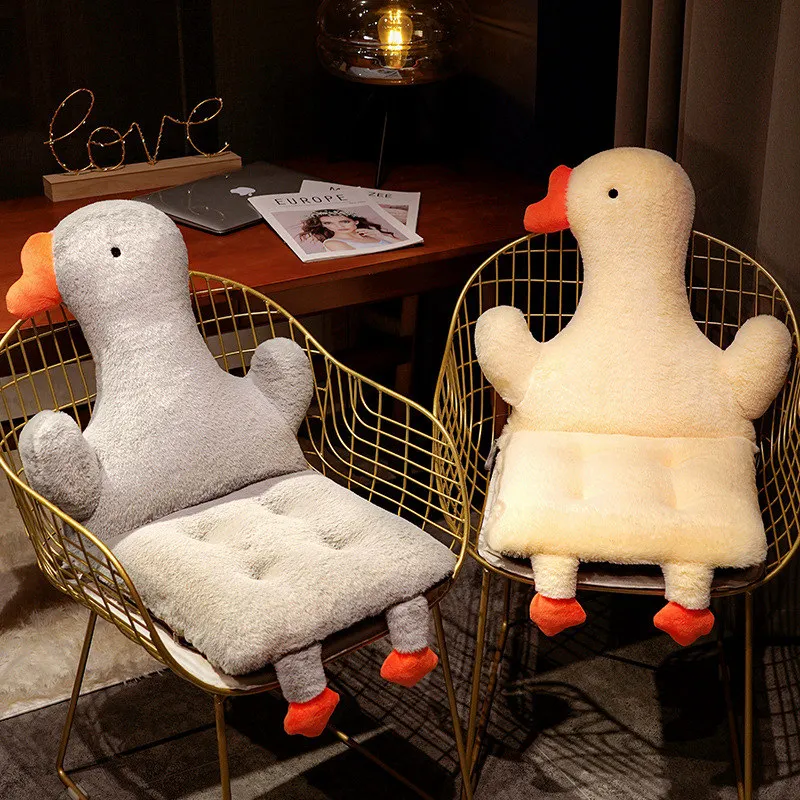 Hot Cute Plush Goose Shaped Seat Cushion Soft Stuffed Animal Goose Throw Pillow Floor Mat Home Office Chair Cushion Winter