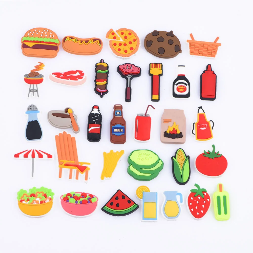 Shoe Charms Food BBQ Party  Shoes Decoration Hamburge  Hawaii  Accessories for Girls Boys Wen Women