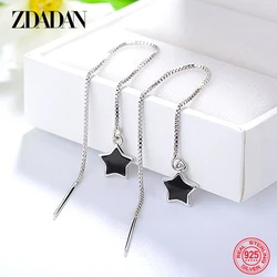 ZDADAN 925 Sterling Silver Black Star Long Chain Earring For Women Fashion Wedding Jewelry Gift