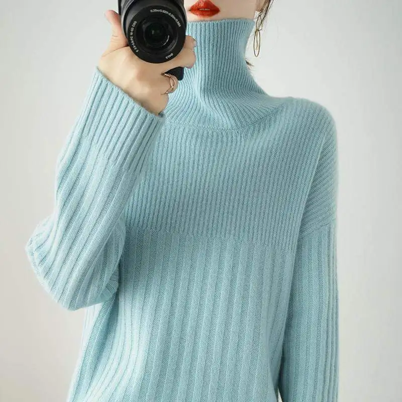 Cashmere 2021 Basic Turtleneck Women Sweaters Fall Winter Thick Warm Pullover Slim Tops Ribbed Knitted Sweater Jumper Soft Pull