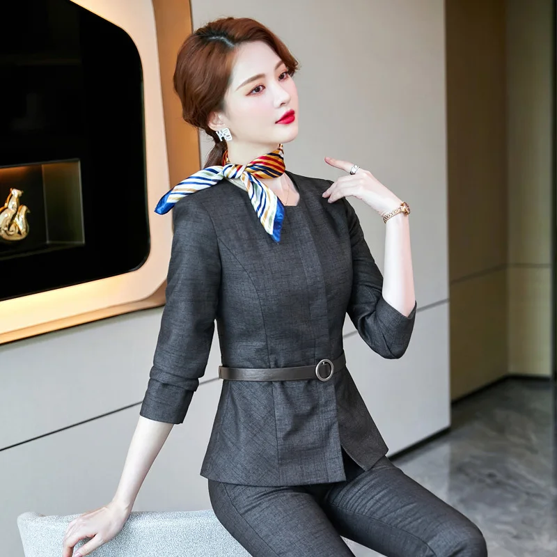 High Quality Fabric Autumn Winter Professional Formal Women Business Work Wear Pantsuits OL Styles Blazers Interview Career Set