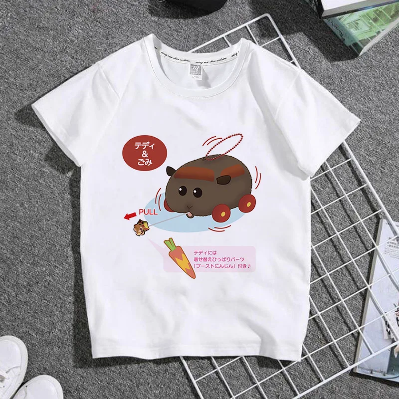 Anime PUI PUI Print White Kid T shirt Children Japan Cartoon Animal Car Manga Tops Summer Little Baby Clothes,Drop Ship