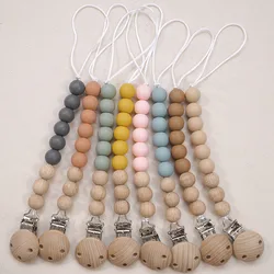 2024 Baby Food Grade Silicone Pacifier Chain Baby Hand-Held Pacifier Chain With Wooden Metal Clip Newborn Toy Pacifier Chain