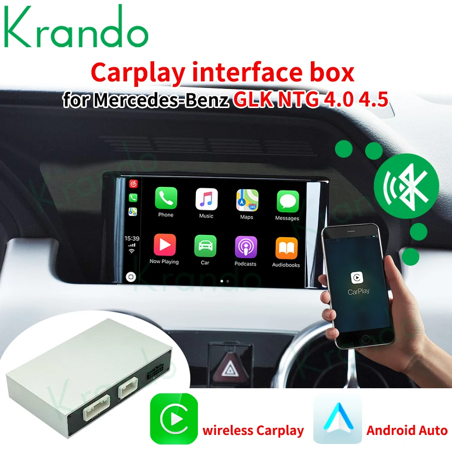 Krando Wireless Apple CarPlay Android Auto Interface Box For Mercedes Benz GLK 2012-2018 NTG 4.0 4.5 Siri Control Upgrade Module