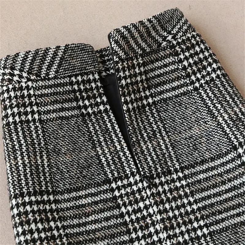 Imagem -06 - Conjunto Longo de lã e Saia para Mulheres Terno Xadrez Trincheira de Tweed Temperamento Roupa Feminina Outono Inverno Novo F1834 Pcs