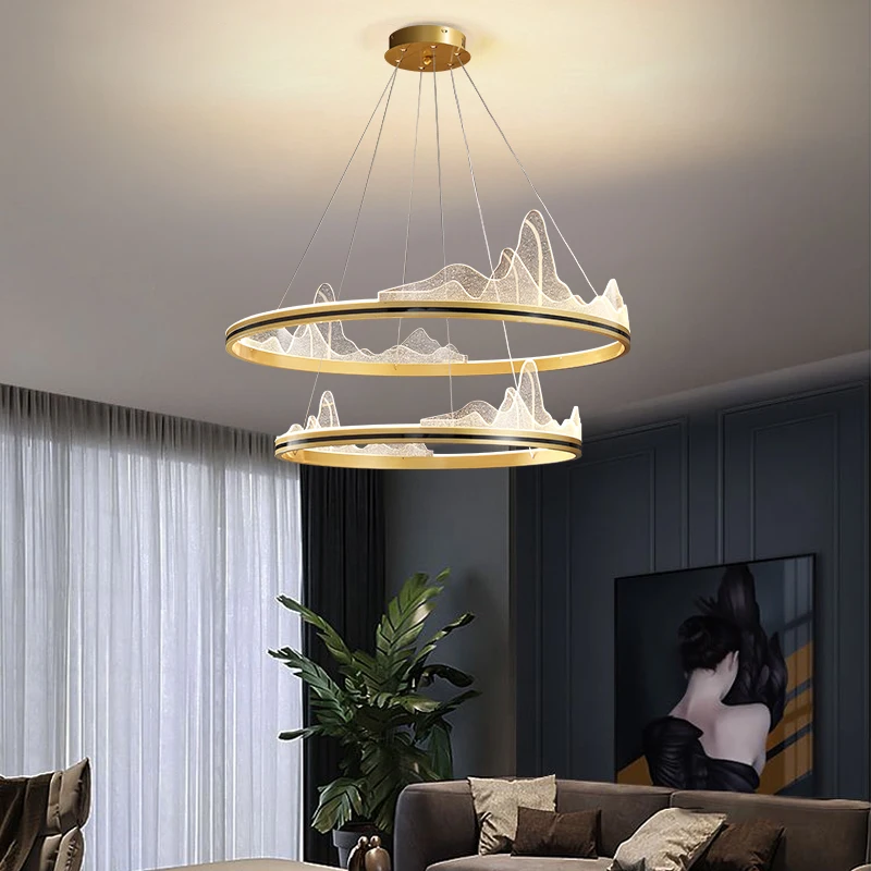 Nordic Minimalist Acrylic Snow Mountain Ceiling Chandelier Geometric Circular Living Room Lobby Bedroom Led Lighting